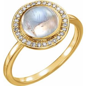 14K Yellow Rainbow Moonstone & 1/8 CTW Diamond Halo-Style Ring - Siddiqui Jewelers