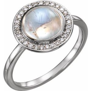 14K White Rainbow Moonstone & 1/8 CTW Diamond Halo-Style Ring - Siddiqui Jewelers