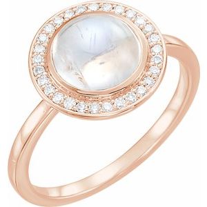 14K Rose Rainbow Moonstone & 1/8 CTW Diamond Halo-Style Ring - Siddiqui Jewelers