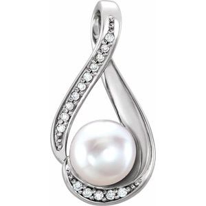 14K White Freshwater Cultured Pearl & .04 CTW Diamond Pendant - Siddiqui Jewelers