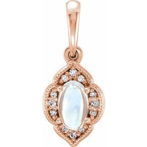 14K Rose Rainbow Moonstone & .03 CTW Diamond Clover Pendant - Siddiqui Jewelers