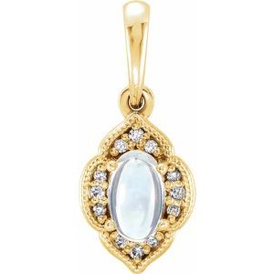 14K Yellow Rainbow Moonstone & .03 CTW Diamond Clover Pendant - Siddiqui Jewelers