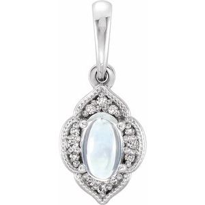 14K White Rainbow Moonstone & .03 CTW Diamond Clover Pendant - Siddiqui Jewelers