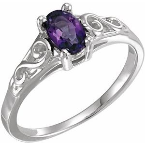 Sterling Silver February Youth Imitation Birthstone Ring - Siddiqui Jewelers