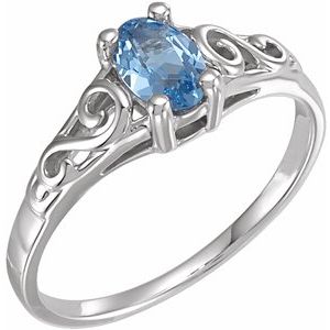 Sterling Silver March Youth Imitation Birthstone Ring - Siddiqui Jewelers