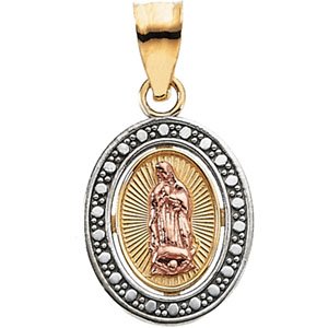14K Yellow/Rose 12x10 mm Oval Our Lady of Guadalupe Pendant with Rhodium Plating - Siddiqui Jewelers