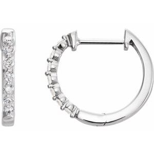 14K White 1/3 CTW Natural Diamond Hinged 15.25 mm Hoop Earrings Siddiqui Jewelers
