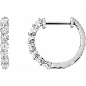14K White 1/2 CTW Natural Diamond Hinged 15.25 mm Hoop Earrings Siddiqui Jewelers