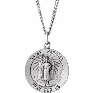 Sterling Silver 18 mm Round St. Raphael 18" Necklace - Siddiqui Jewelers
