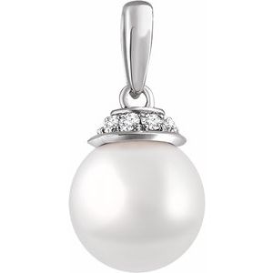 14K White Freshwater Cultured Pearl & .08 CTW Diamond Pendant - Siddiqui Jewelers