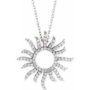 14K White 3/8 CTW Diamond Beaming Sun 16" Necklace - Siddiqui Jewelers