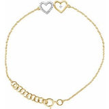 10K Yellow .07 CTW Diamond Double Heart 7" Bracelet - Siddiqui Jewelers