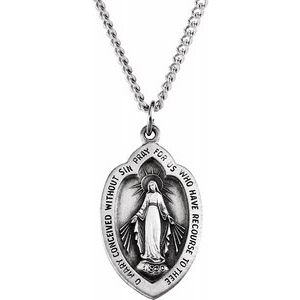 Sterling Silver 23x15 mm Oval Miraculous Medal 18" Necklace  -Siddiqui Jewelers