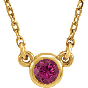14K Yellow 3 mm Round Pink Tourmaline Bezel-Set Solitaire 16" Necklace - Siddiqui Jewelers