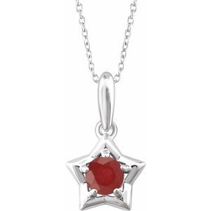 Sterling Silver 3 mm Round July Youth Star Birthstone 15" Necklace - Siddiqui Jewelers
