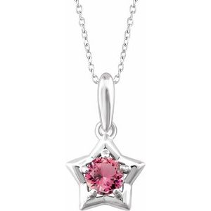 Sterling Silver 3 mm Round October Youth Star Birthstone 15" Necklace - Siddiqui Jewelers
