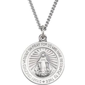 Sterling Silver 15 mm Miraculous Medal with 18" Curb Chain - Siddiqui Jewelers