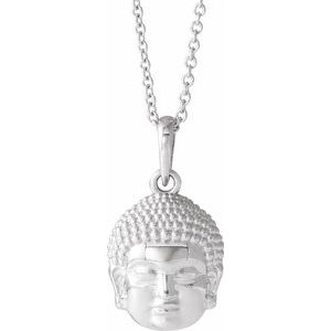 14K White 14.7x10.5 mm Meditation Buddha 16-18" Necklace - Siddiqui Jewelers