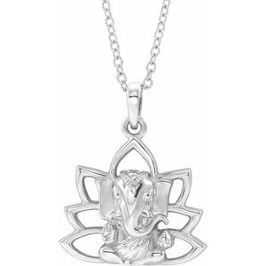 14K White Ganesha 16-18" Necklace - Siddiqui Jewelers