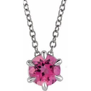 14K White 4 mm Natural Pink Tourmaline Solitaire 16-18" Necklace Siddiqui Jewelers