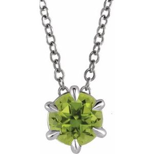 14K White 4 mm Natural Peridot Solitaire 16-18" Necklace Siddiqui Jewelers
