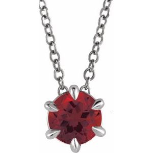 14K White 4 mm Natural Mozambique Garnet Solitaire 16-18" Necklace Siddiqui Jewelers