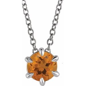 14K White 4 mm Natural Citrine Solitaire 16-18" Necklace Siddiqui Jewelers