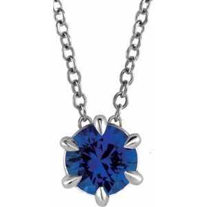 14K White 4 mm Natural Blue Sapphire Solitaire 16-18" Necklace Siddiqui Jewelers