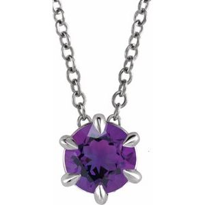 14K White 4 mm Natural Amethyst Solitaire 16-18" Necklace Siddiqui Jewelers