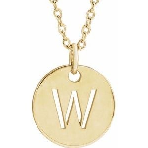 18K Yellow Gold-Plated Sterling Silver Initial W 10 mm Disc 16-18" Necklace-Siddiqui Jewelers