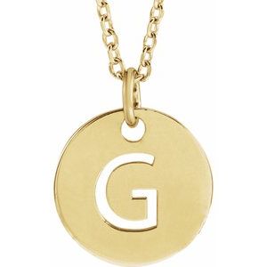 18K Yellow Gold-Plated Sterling Silver Initial G 10 mm Disc 16-18" Necklace-Siddiqui Jewelers