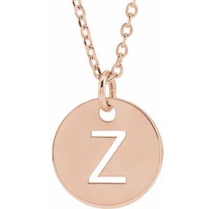 18K Rose Gold-Plated Sterling Silver Initial Z 10 mm Disc 16-18" Necklace-Siddiqui Jewelers