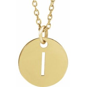 18K Yellow Gold-Plated Sterling Silver Initial I 10 mm Disc 16-18" Necklace-Siddiqui Jewelers