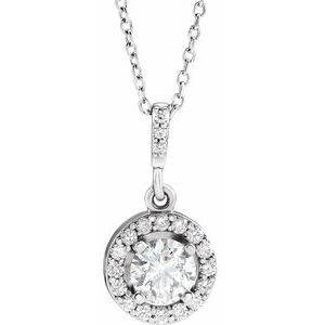 14K White 1/2 CTW Diamond Halo-Style 18" Necklace-Siddiqui Jewelers