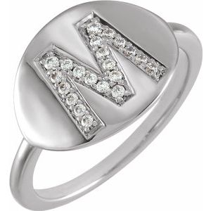 14K White Initial M 1/8 CTW Diamond Ring-Siddiqui Jewelers