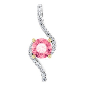 14K Yellow 5.5 mm Round Passion Pink Topaz & .08 CTW Diamond Pendant - Siddiqui Jewelers