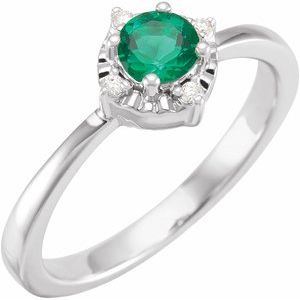 14K White Lab-Grown Emerald & .04 CTW Natural Diamond Halo-Style Ring  Siddiqui Jewelers