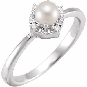 14K White Cultured White Freshwater Pearl & .04 CTW Natural Diamond Halo-Style Ring Siddiqui Jewelers