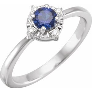 14K White Lab-Grown Blue Sapphire & .04 CTW Natural Diamond Halo-Style Ring  Siddiqui Jewelers