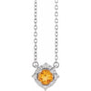 Sterling Silver Natural Citrine & .04 CTW Natural Diamond Halo-Style 18" Necklace Siddiqui Jewelers