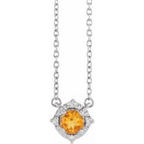 Sterling Silver Natural Citrine & .04 CTW Natural Diamond Halo-Style 18" Necklace Siddiqui Jewelers