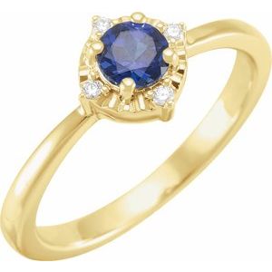 14K Yellow Lab-Grown Blue Sapphire & .04 CTW Natural Diamond Halo-Style Ring  Siddiqui Jewelers