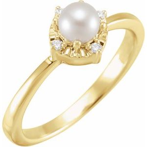 14K Yellow Cultured White Freshwater Pearl & .04 CTW Natural Diamond Halo-Style Ring Siddiqui Jewelers