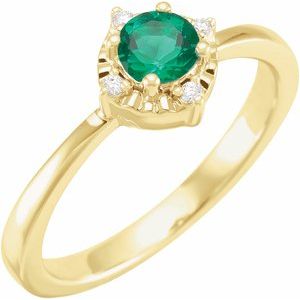 14K Yellow Lab-Grown Emerald & .04 CTW Natural Diamond Halo-Style Ring  Siddiqui Jewelers