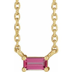 14K Yellow Natural Pink Tourmaline Solitaire 18" Necklace-Siddiqui Jewelers