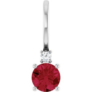 14K White Natural Ruby & .015 CT Natural Diamond Charm/Pendant Siddiqui Jewelers