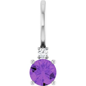 Sterling Silver Natural Amethyst & .015 CT Natural Diamond Charm/Pendant Siddiqui Jewelers