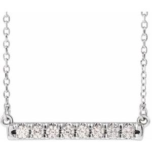 14K White 1/4 CTW Natural Diamond French-Set Bar 16" Necklace Siddiqui Jewelers