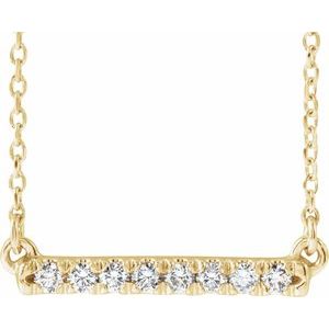 14K Yellow 1/8 CTW Natural Diamond French-Set Bar 18" Necklace Siddiqui Jewelers