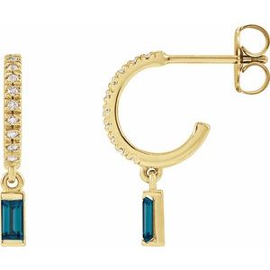 14K Yellow Natural London Blue Topaz & .08 CTW Natural Diamond French-Set Hoop Earrings Siddiqui Jewelers